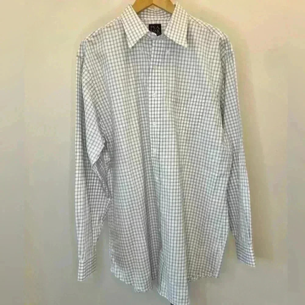 Men's Jos. A. Bank Lavender / Grey Checkered Dress Shirt 17.5 Long Sleeve - Picture 2 of 8